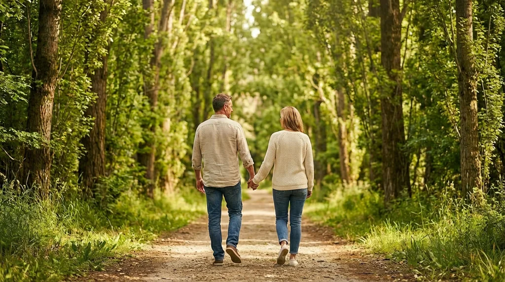 Couple walking in Naseby forest