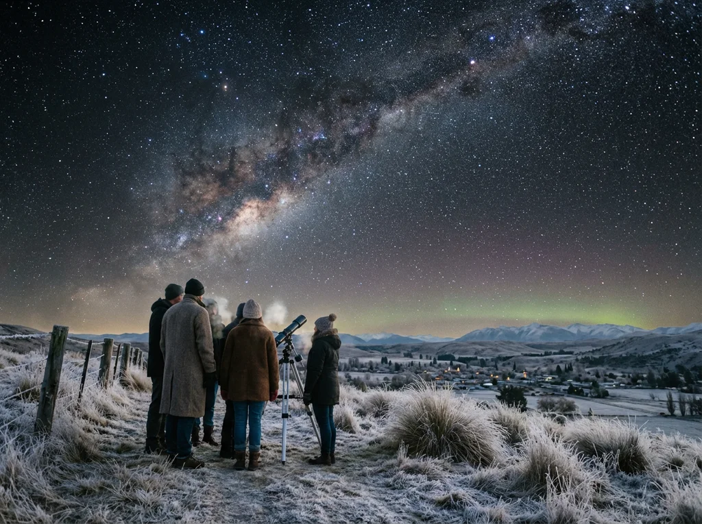 Group watching stars at Naseby in winter